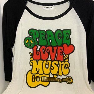 L.A Soul 3/4 White & Black Graphic T-Shirt- Large